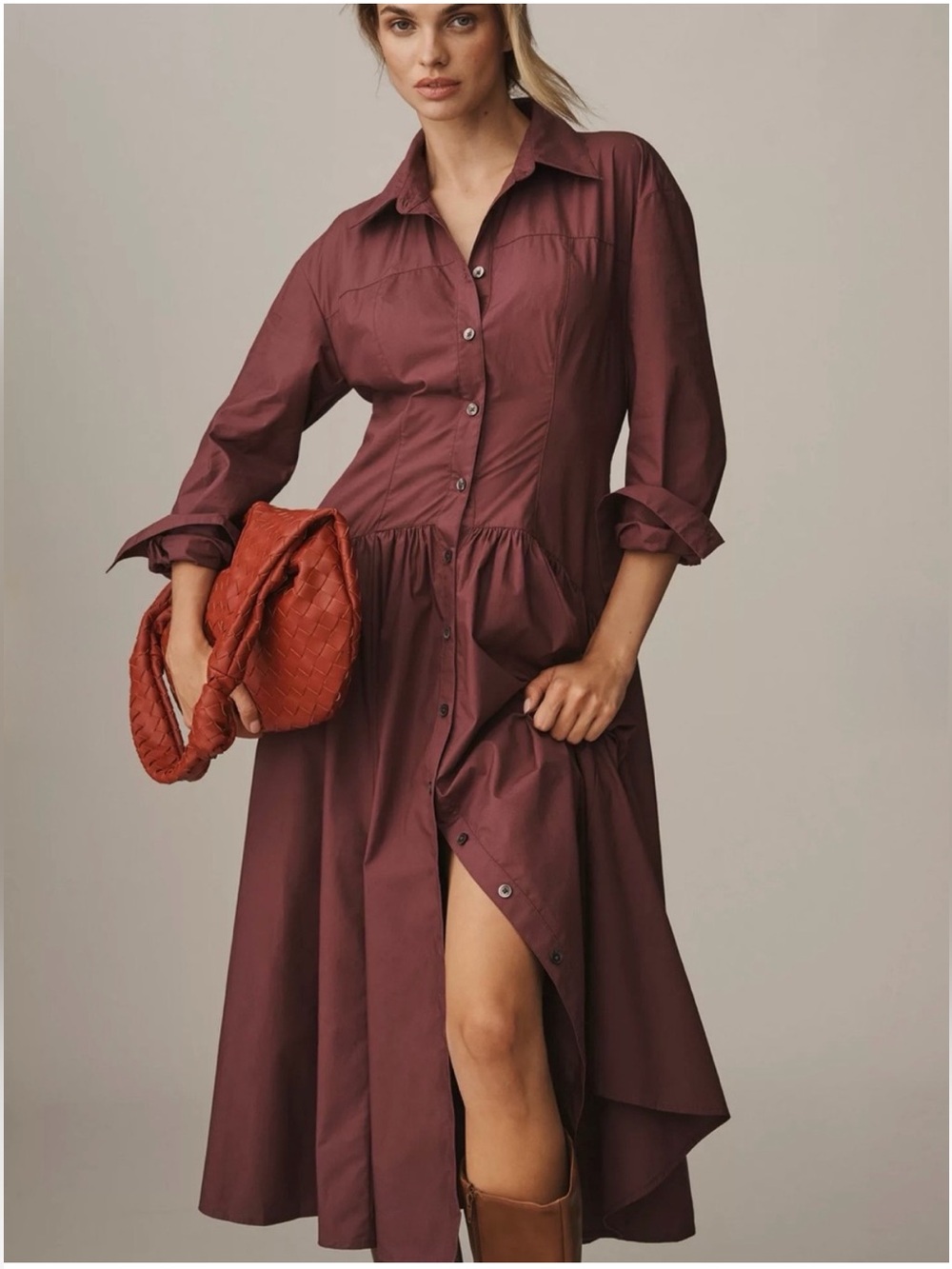 Anthropologie drop waist Burgundy Midi Dress NWOT, Excellent Condition